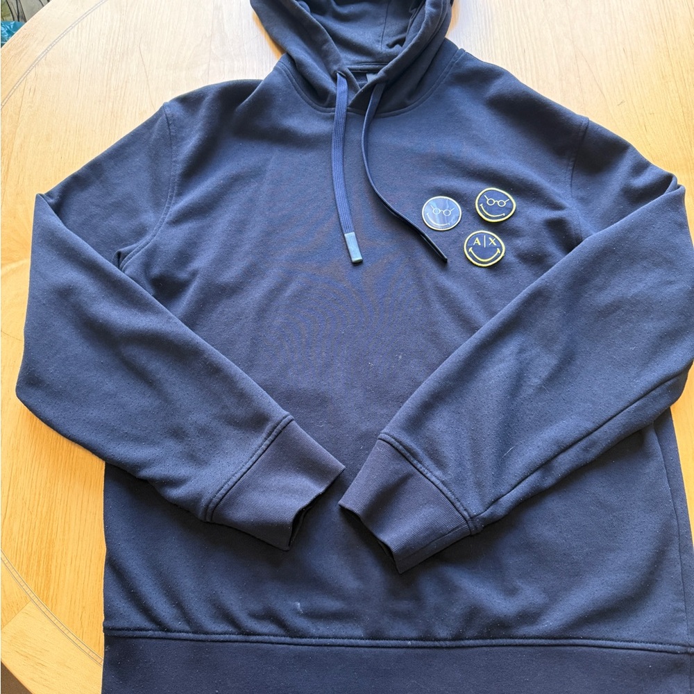 Armani Exchange Navy Hoodie with Unique Badges